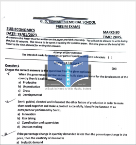 GD Somani Memorial School - Preliminary Exam Paper 10th - 2023